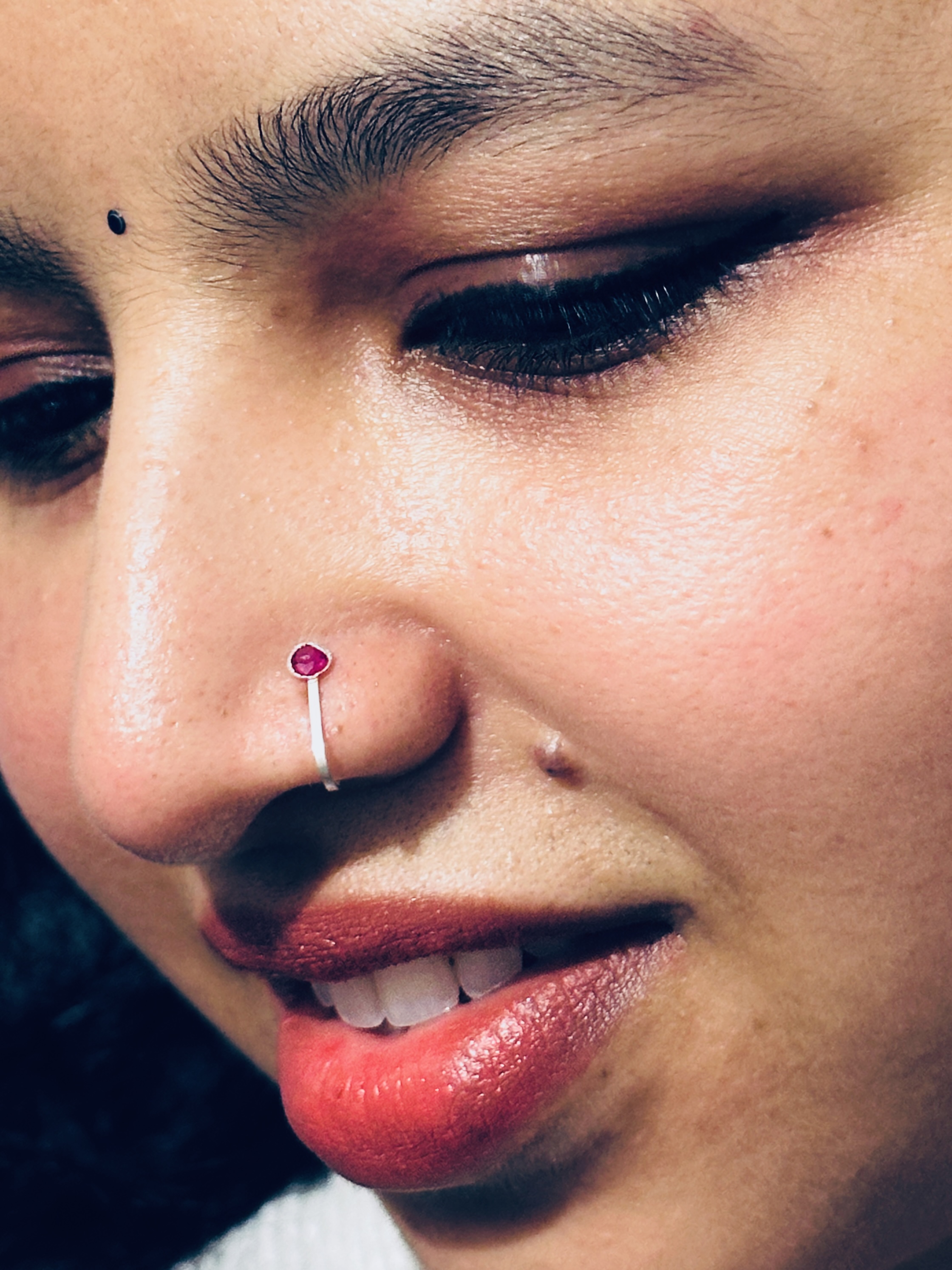 925 Sterling Silver Pink Stone Press Nose Pin